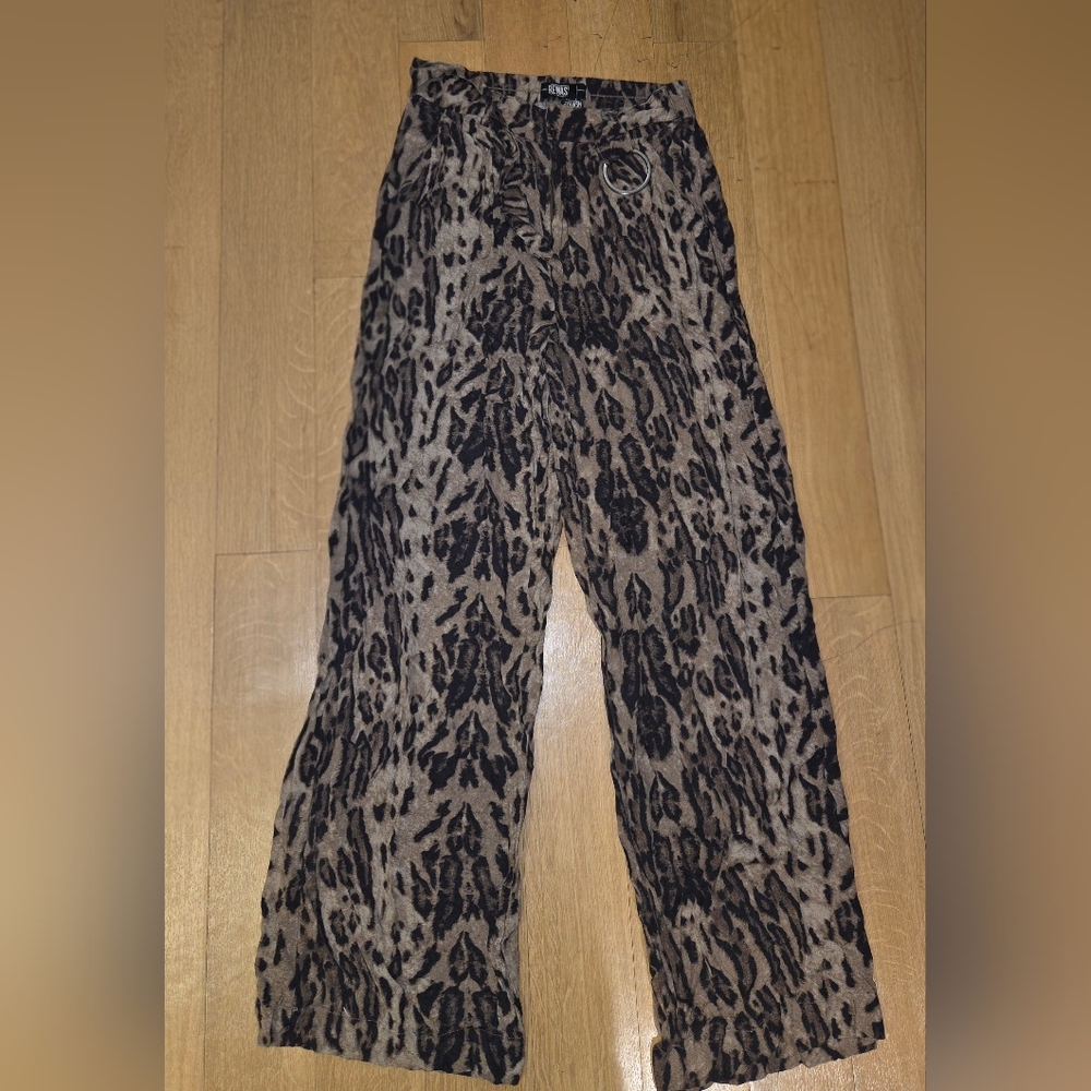 Rewash Black and Tan Animal Print Wide Leg Pants